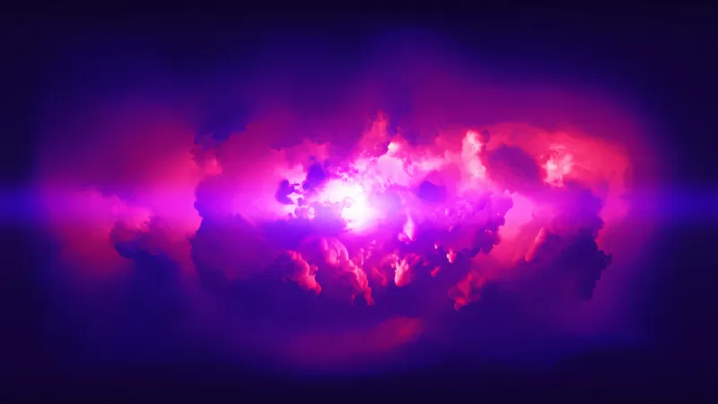 iMac Pro stock wallpaper, Pink nebula clouds, Purple glow