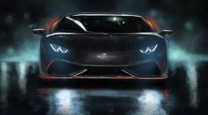 Lamborghini Huracan, Neon, Custom tuning, Digital Art