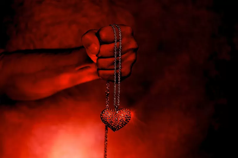 Love heart, Necklace, Hand, Fire