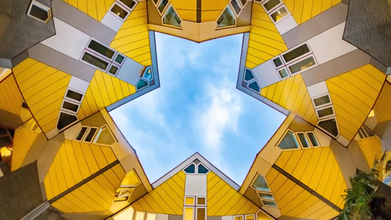 Modern architecture, Cube houses, Sky view, Rotterdam, Netherlands, 5K, 8K