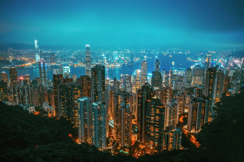 Hong Kong, Victoria Peak, Cityscape, Night, Skyline, City lights, Metropolitan, 5K