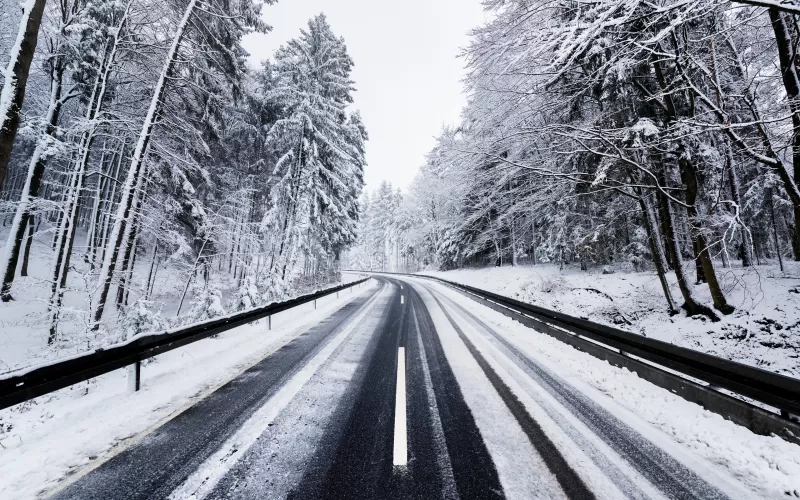 Winter, Road, Forest, Snow covered, Trees