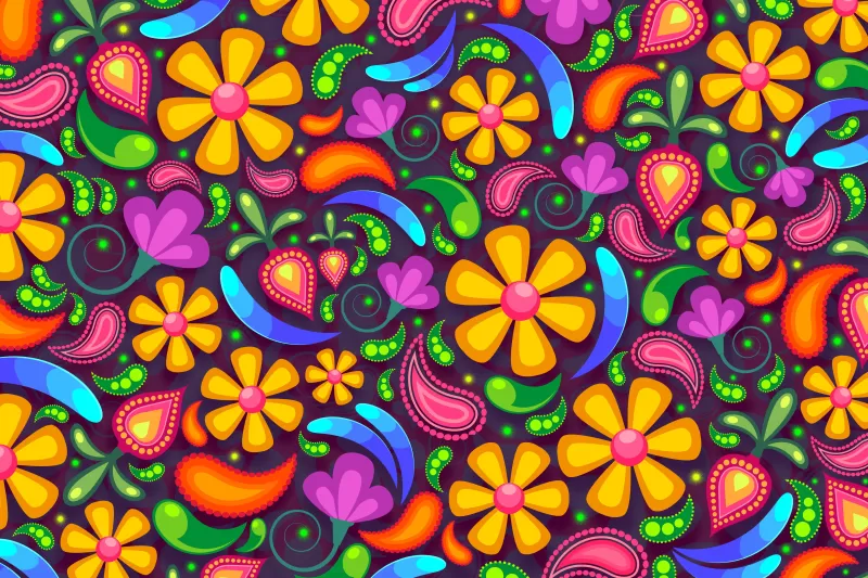 Floral designs, Girly backgrounds, Digital Art, Paisley pattern, Colorful, Illustration, Multicolor, 5K