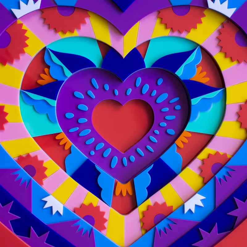 Love heart, Colorful, 3D, Acrylic, Multicolor, Instagram