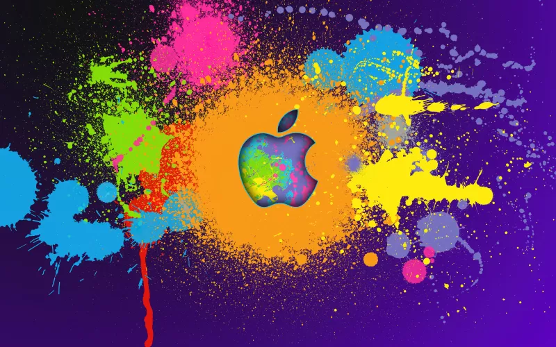 Apple logo, Colorful background, Color burst, Paint brush