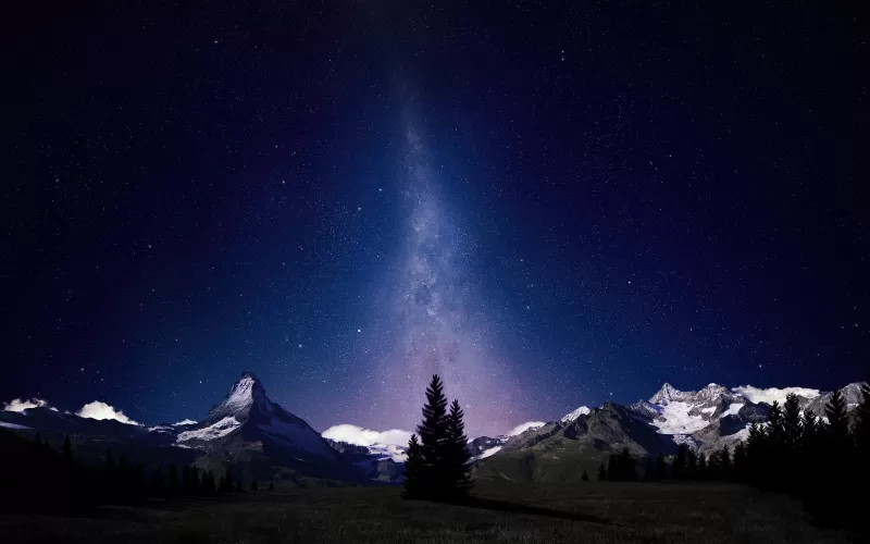 Milky Way, Night sky, Alps mountains, Swiss Alps, Digital composition, Dark