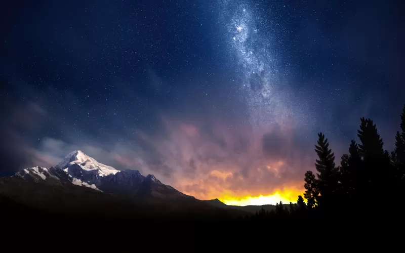 Swiss Alps, Mountains, Night, Milky Way, Starry sky, HDR, Night sky