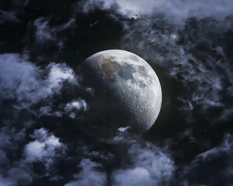 Moon, Clouds, Astrophotography, Night, Dark, Lunar craters, HDR
