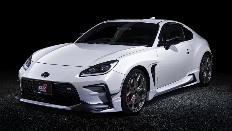 Toyota GR86 GR Parts wallpaper, White sports coupe, Black background, 2021