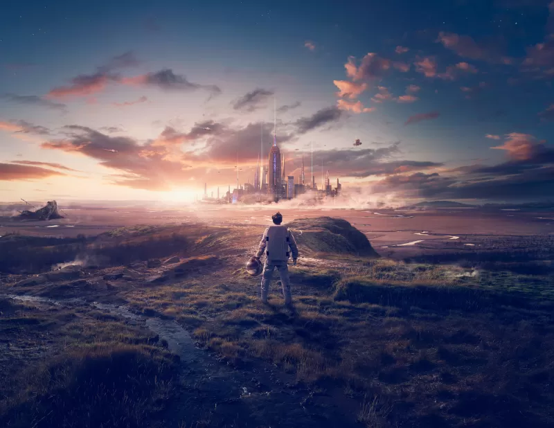 George and the Ship of Time wallpaper, Astronaut, Futuristic city