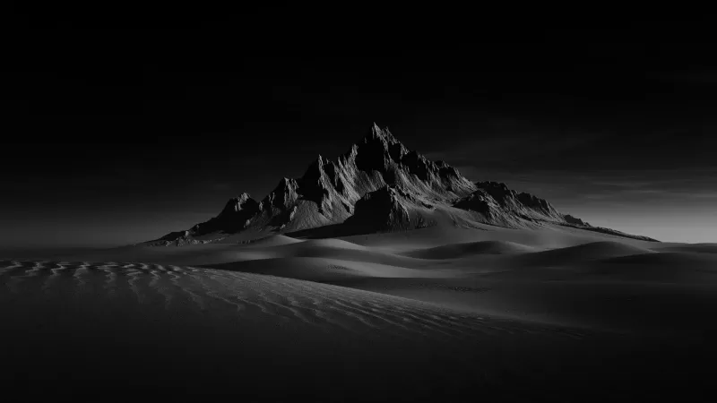 Desert, Doom, Sand Dunes, Dark background, Monochrome, Landscape, Scenery, Dark Sky