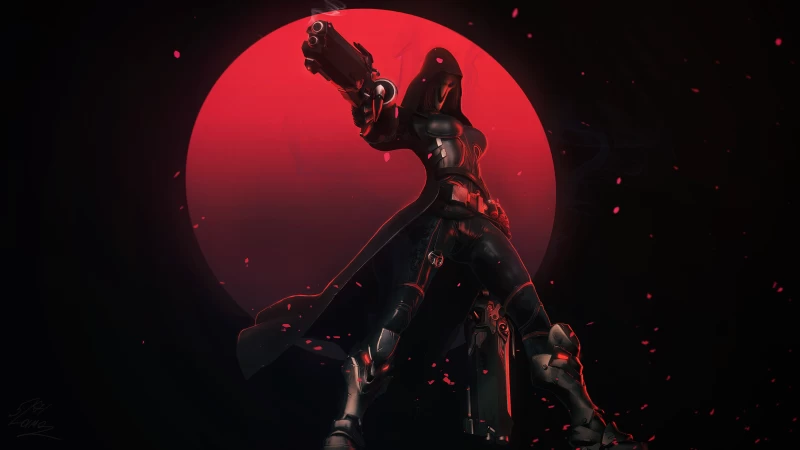 Reaper, Overwatch, Dark background, Red
