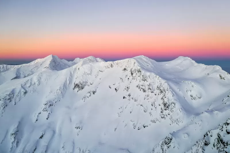 Fagaras Mountains, Romania, Mountain Peak, Snow covered, Winter, Sunset, Landscape, Scenery, 5K