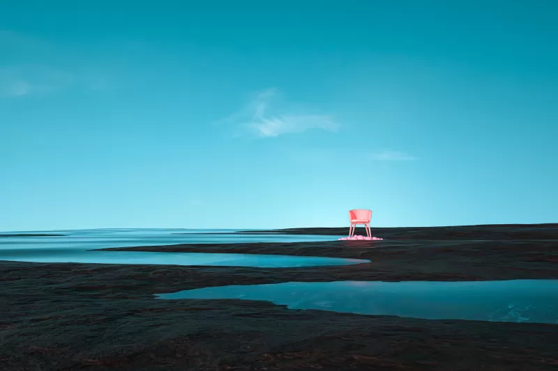 Chair, Dream, Turquoise, Clear sky, Scenic, Surreal, Pink, Minimal