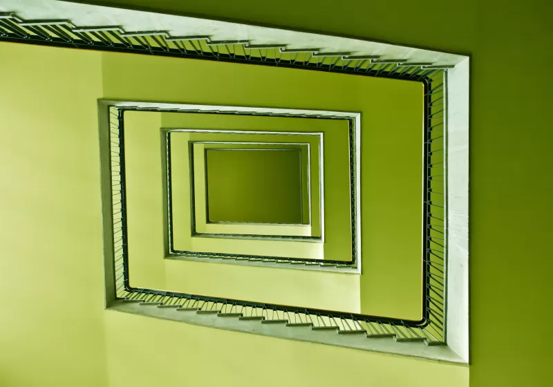 Square staircase, Looking up, Lime green, 4K wallpaper