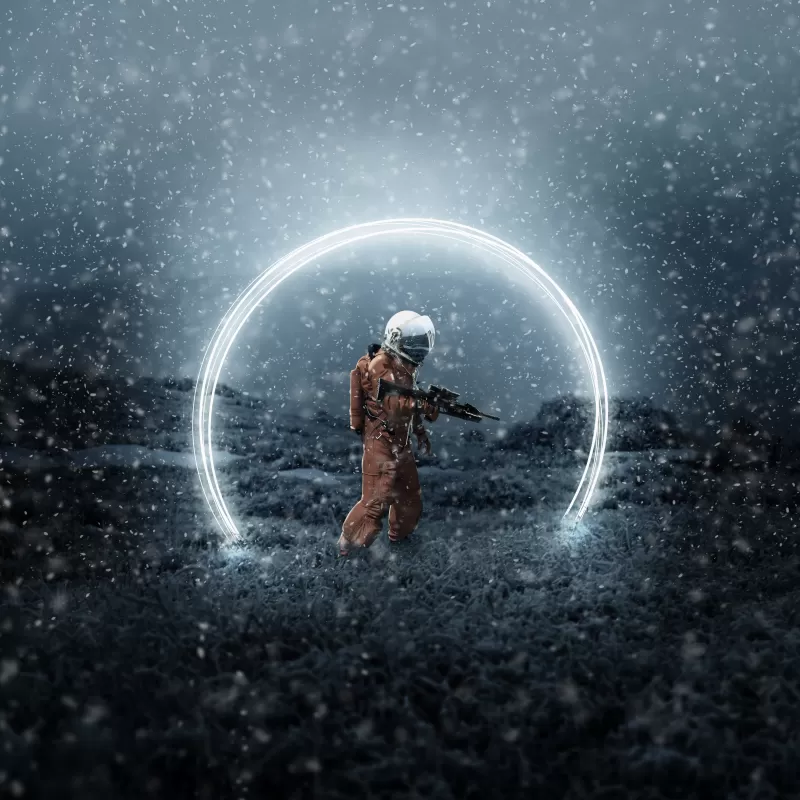 Astronaut, Space suit, Snow, Orange, Illustration, Photo Manipulation, Creative