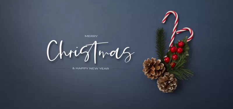 Merry Christmas, Happy New Year, Grey background, Christmas decoration, 5K