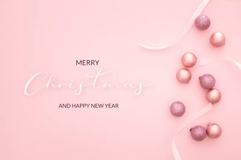 Happy New Year, Merry Christmas, Peach background, Christmas decoration, Pink background