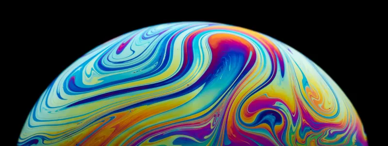 Soap bubble macro wallpaper, Rainbow swirls, Black background