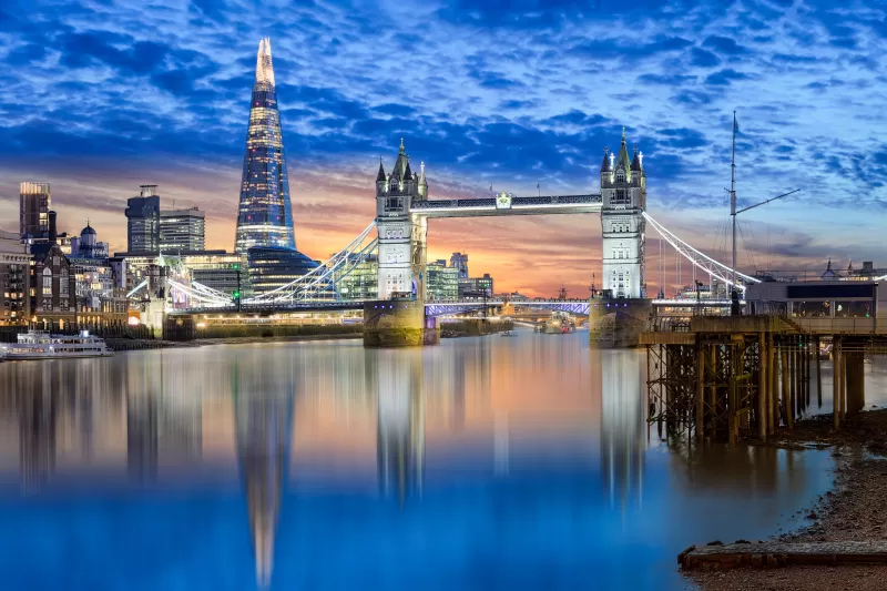 Tower Bridge, London Bridge, London, River Thames, Europe, Reflections, Cityscape, 5K, England