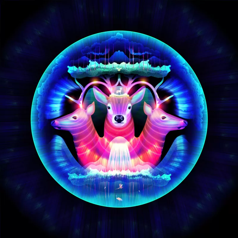 Neon deer mandala, Psychedelic art, Glowing, 4K wallpaper