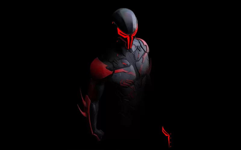 Spider-Man 2099 8K, Marvel Superheroes, Marvel Comics, Concept Art, AMOLED, Black background, 5K, 8K