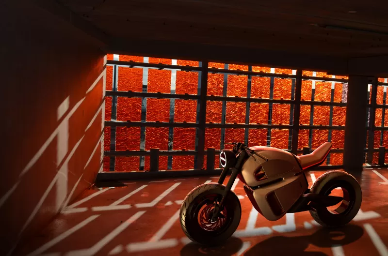 Nawa Racer, Electric cafe racer, Hybrid bike, Orange light, 4K wallpaper