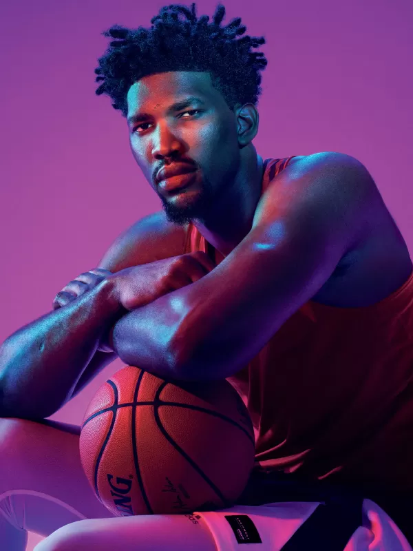 Joel Embiid, Basketball player, Cameroonian, NBA, 4K, Purple background