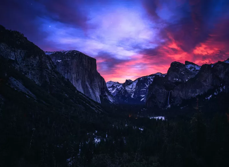 Yosemite National Park, Sunrise, Tunnel View, Beautiful Sky, Landscape, Scenery, Valley, No People, Snow covered, 5K, 8K