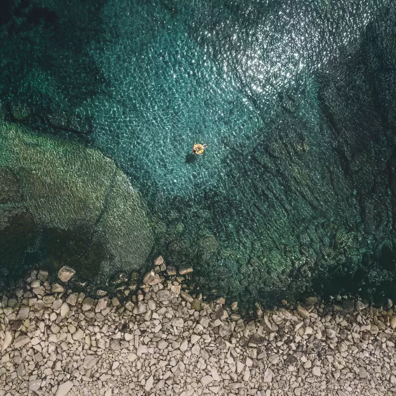 Seashore, Aerial view, Rocky coast, iOS 10, Stock, iPad