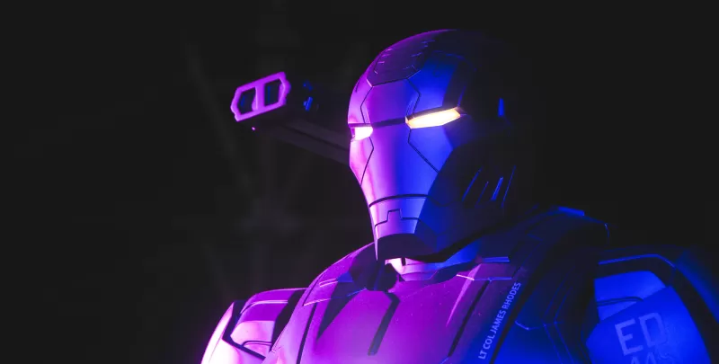 War Machine, Neon, Marvel Superheroes, Dark background, 5K