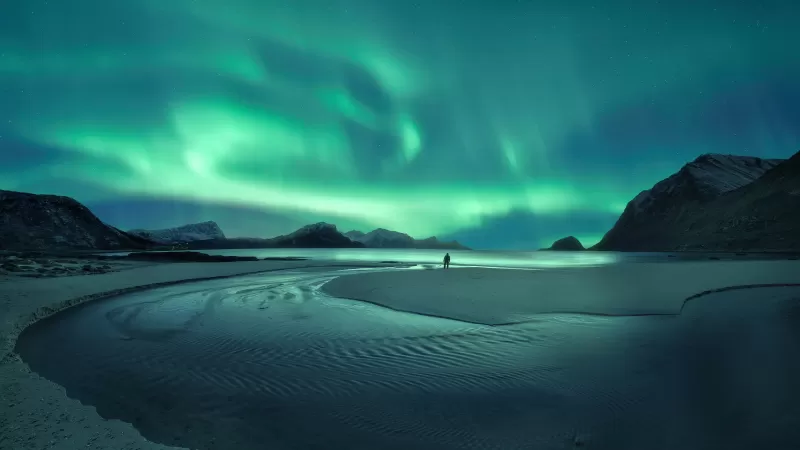 Northern Lights, Aurora Borealis, Norway, Alone, Scenic, Evening sky, Motorola Edge 30 Neo, Stock