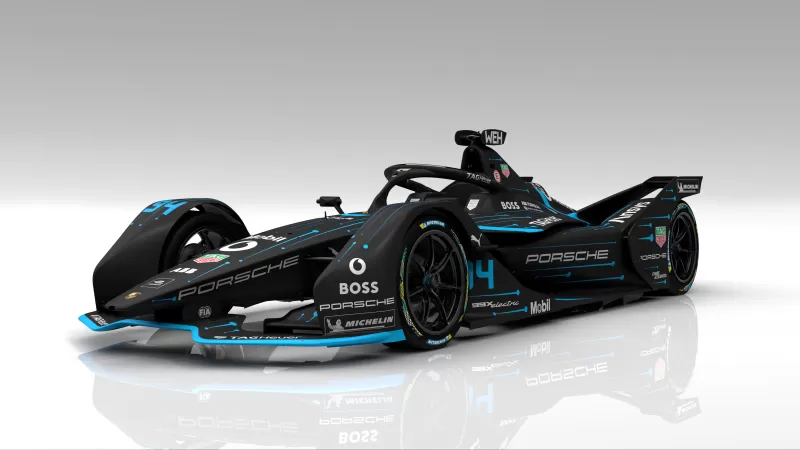 Porsche 99X Electric wallpaper, TAG Heuer Porsche Formula E car, Black and blue, 2022
