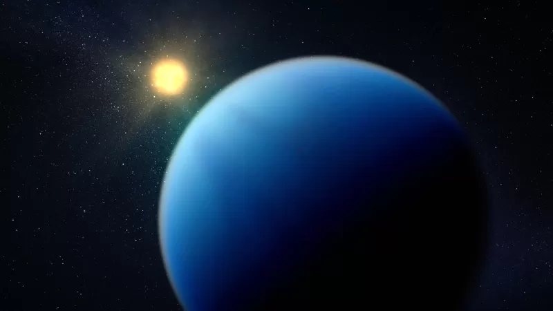 Blue exoplanet, Distant sun, Deep space, 4K wallpaper