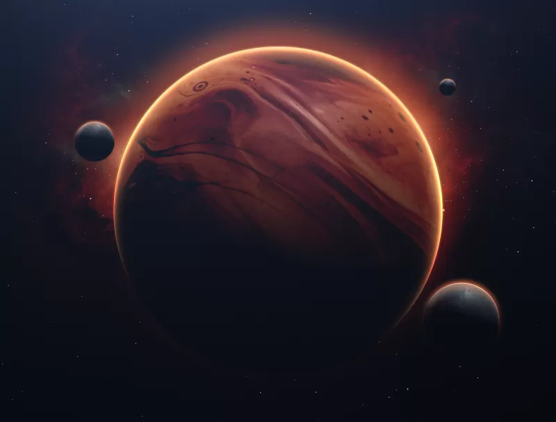 Rust planet wallpaper, Moons, Glowing rim