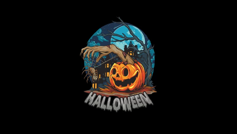 Scary house, Halloween Pumpkin, Black background, AMOLED