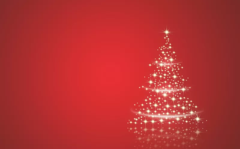 Christmas tree, Sparkles, Red background