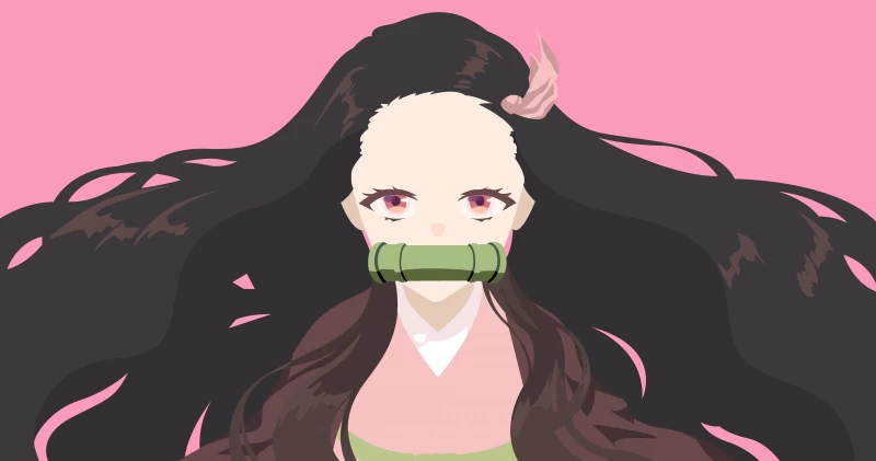 Nezuko Kamado, Pink background, Demon Slayer: Kimetsu no Yaiba, 4K