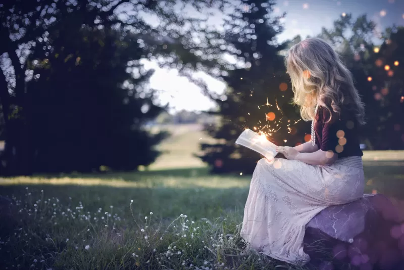Girl, Magical, Reading book, Girly, Sparkles, Fantasy, 5K