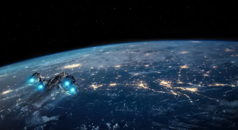 Earth at night wallpaper, Spaceship in orbit, City lights