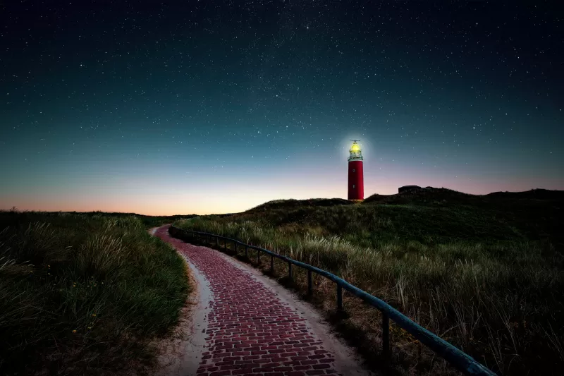Lighthouse, Starry sky, Night, Landscape, 5K, 8K