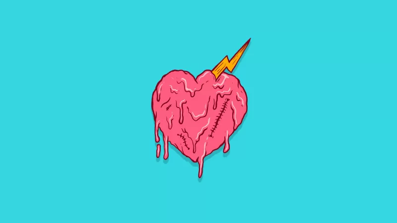 Drippy heart, Melting heart, Pink Heart, Turquoise background
