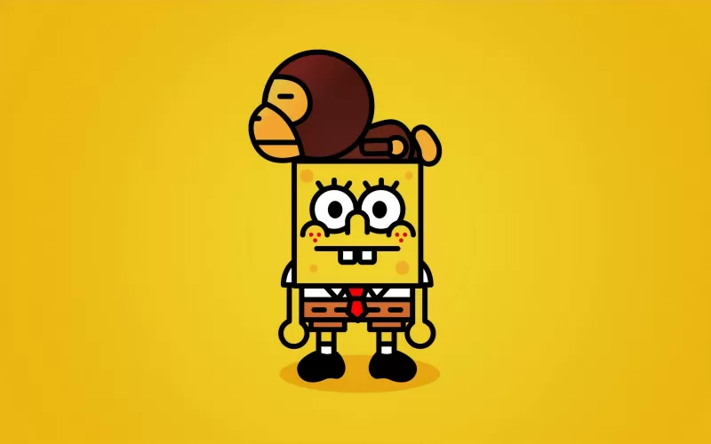 SpongeBob SquarePants, Monkey, Yellow background