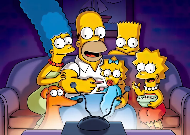 Simpson family, The Simpsons, Santa's Little Helper, Homer Simpson, Marge Simpson, Bart Simpson, Lisa Simpson, Maggie Simpson