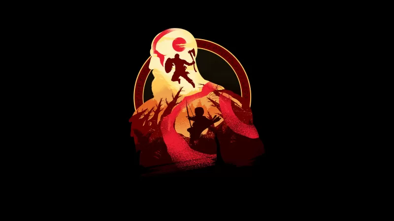 God of War, Kratos, Black background, 5K, 8K