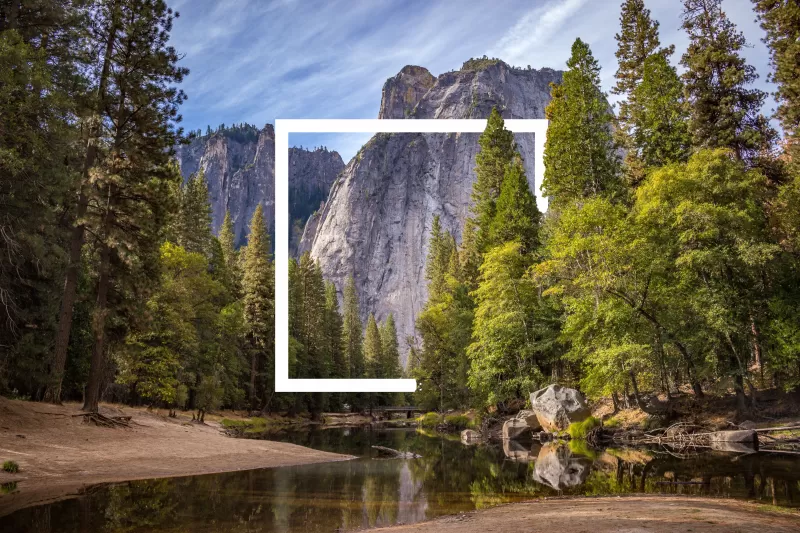 Forest, Yosemite National Park, Geometric, Square, Lake, Mountains, 5K, Natural Abstraction