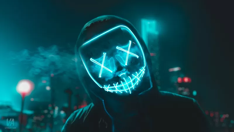LED mask, Neon, Urban, Night, Smoke