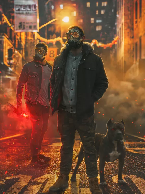 Gas masks, Security, Cane Corso dogs, Black dog