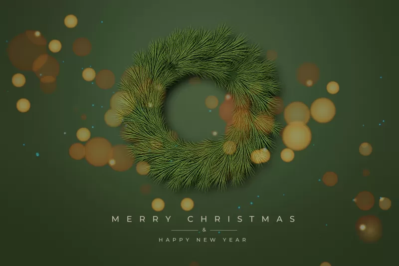 Merry Christmas, Happy New Year, Christmas wreath, Green background, 5K, 8K