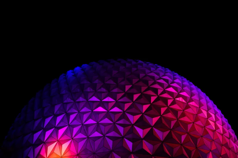 Spaceship Earth at night, Epcot, Purple glow, 5K wallpaper